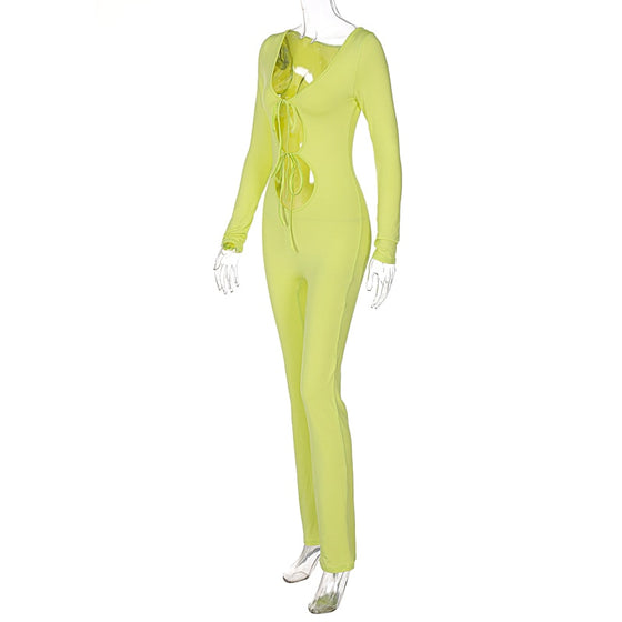Land of Nostalgia Women's Long Sleeve Hollow Out Sexy Jumpsuit