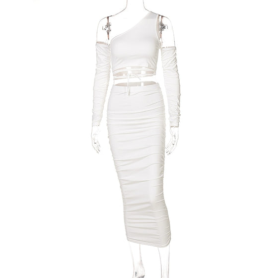 Land of Nostalgia One-Shoulder Long Sleeves Women's Bodycon Maxi Dress