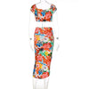 Land of Nostalgia Women's Flower Print Crop Top High Waist Maxi Ruched Dress