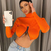 Land of Nostalgia Women’s Neon Orange Zip-Up Crop Top (Ready to Ship)