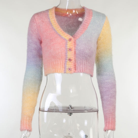 Land of Nostalgia Women's Tie Dye Print Knitting Long Sleeve Bodycon Sweater
