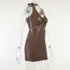 Land of Nostalgia Women's PU Leather Hollow Out V-neck Bodycon Slim Mini Dress