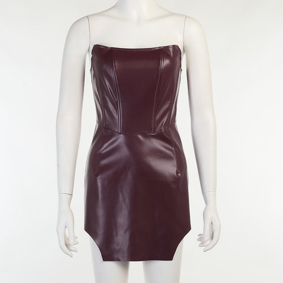 Land of Nostalgia Women's PU Leather Slim Bodycon Mini Dress