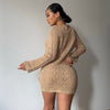 Land of Nostalgia Women's Hollow Out Ruched Long Sleeve Knitted Mini Dress