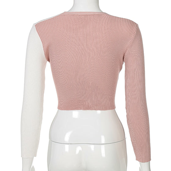 Land of Nostalgia Women's Ruched Bandage Long Sleeve Bodycon Knitted Crop Top