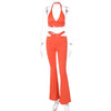 Land of Nostalgia Women's Backless Summer Crop Top with Flare Pants Set