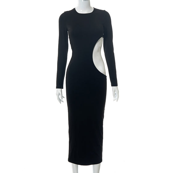 Land of Nostalgia Long Sleeve Women's Bodycon Hollow Out Long Dress