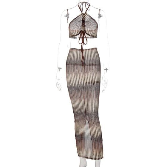 Land of Nostalgia Striped Bodycon Women's Sexy Maxi Dress