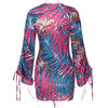 Land of Nostalgia Women's Long Sleeve Colorful Print Ruched Sexy Mini Dress