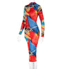 Land of Nostalgia Women's Colorful Long Sleeve Turtleneck Bodycon Maxi Dress
