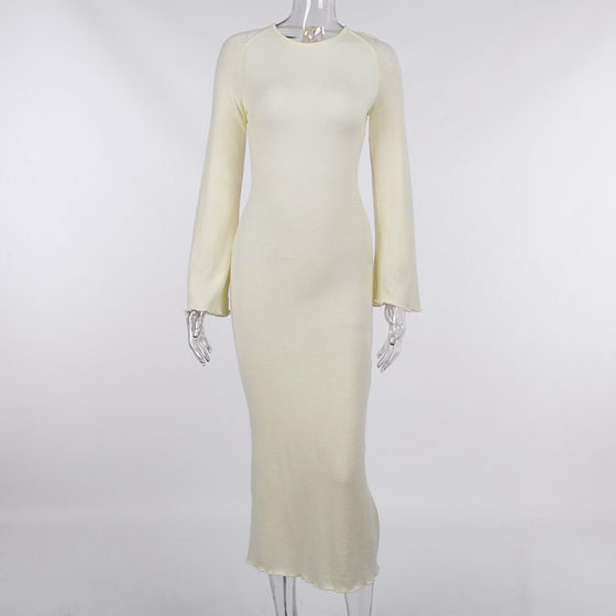 Land of Nostalgia Women's Bodycon Long Sleeve Halter Backless Maxi Dress