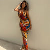 Land of Nostalgia Women's Sleeveless Colorful Print Bodycon Backless Maxi Dress