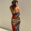 Land of Nostalgia Women's Sleeveless Colorful Print Bodycon Backless Maxi Dress