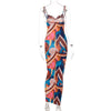 Land of Nostalgia Women's Sleeveless Colorful Print Bodycon Backless Maxi Dress