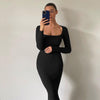 Land of Nostalgia Square Neck Bodycon Women's Long Sleeve Dress