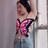 Land of Nostalgia Women's Butterfly Design Backless Lace Up Crop Top