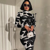Land of Nostalgia Long Sleeve Women's Turtleneck Cow Print Bodycon Maxi Dress