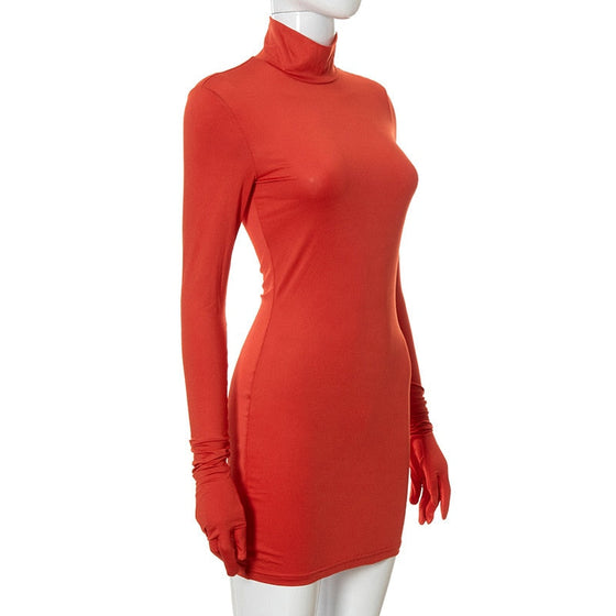 Land of Nostalgia Long Sleeve with Gloves Women's Bodycon Mini Dress (Ready to Ship)