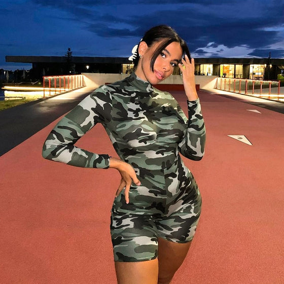 Land of Nostalgia Women's Long Sleeve Camouflage Bodycon Playsuit