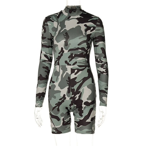 Land of Nostalgia Women's Long Sleeve Camouflage Bodycon Playsuit