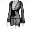 Land of Nostalgia Long Flare Sleeve Women's See-Through Hollow Out Mini Dress