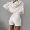 Land of Nostalgia Long Sleeve Hooded Crop Top with Mini Short Set