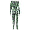 Land of Nostalgia Women's Skeleton Print See-through Long Sleeve Women's Deep V-neck Jumpsuit