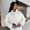 Land of Nostalgia White Black Women's Fashion Puffer Coat Jacket