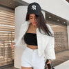 Land of Nostalgia White Black Women's Fashion Puffer Coat Jacket