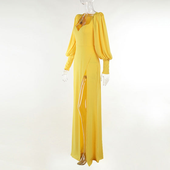 Land of Nostalgia Long Lantern Sleeves Women's V-neck Maxi Dress