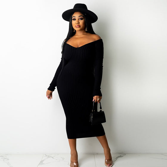 Land of Nostalgia Women's Long Sleeve Off-Shoulder Girdle Maxi Tube Dress