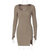 Land of Nostalgia Long Sleeve Ribbed Square Neck Women's Mini Dress