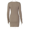 Land of Nostalgia Long Sleeve Ribbed Square Neck Women's Mini Dress