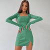 Land of Nostalgia Long Sleeve Ribbed Square Neck Women's Mini Dress