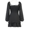 Land of Nostalgia Long Puff Sleeve Women's Slash Neck Pleated Mini Satin Dress