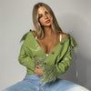 Land of Nostalgia Faux Pu Leather Women's Fashion Long Sleeve Feathers Coat