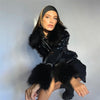 Land of Nostalgia Faux Pu Leather Women's Fashion Long Sleeve Feathers Coat