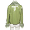 Land of Nostalgia Faux Pu Leather Women's Fashion Long Sleeve Feathers Coat