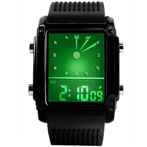 Land of Nostalgia Dual Time Digital Quartz 30m Waterproof LED Colorful Backlight Wristwatch