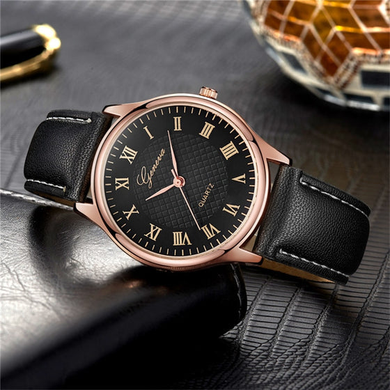 Land of Nostalgia Men's Vintage Leather Rose Gold Geneva Collaboration Wrist Watch